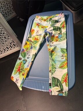 Kids Tropical Print Leggings - White Multi
